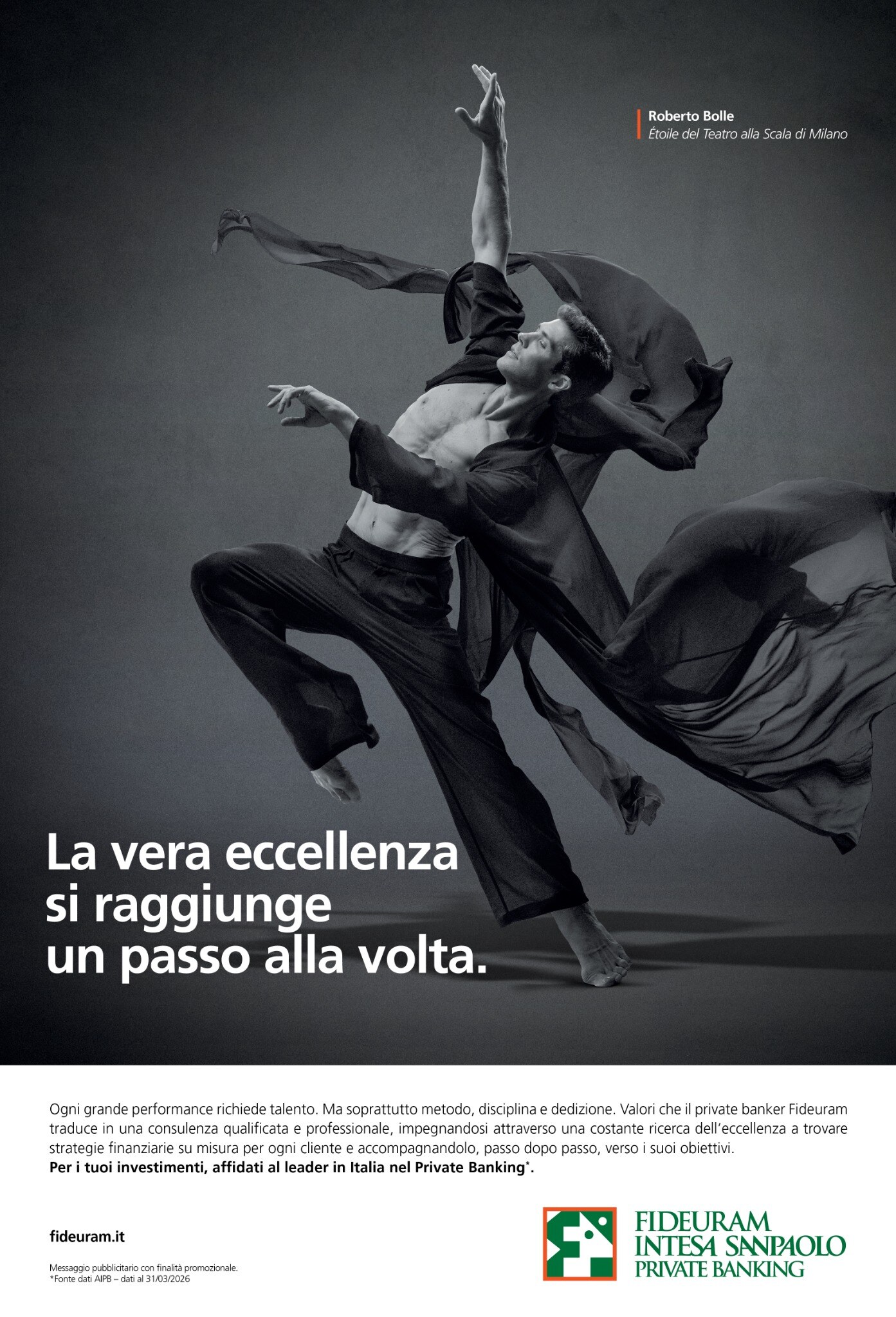 Fideuram Intesa Sanpaolo Private Banking new corporate campaign with Roberto Bolle &ldquo;True excellence is achieved one step at a time&rdquo;